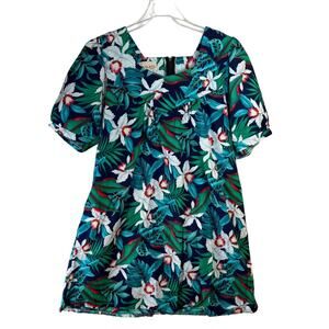 Evalani Honolulu Hawaiian Top Women's Medium Tropical Orchids Leaves VTG READ